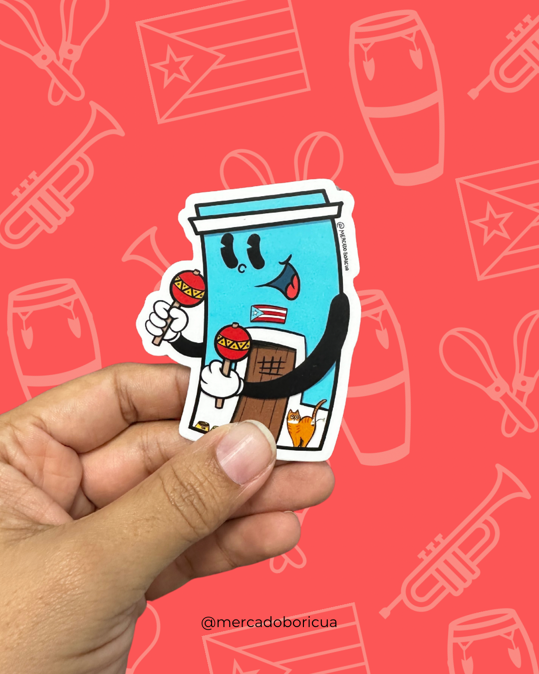 Sticker Casita San Juan con Maracas | Música Típica de Puerto Rico | Vinil Premium
