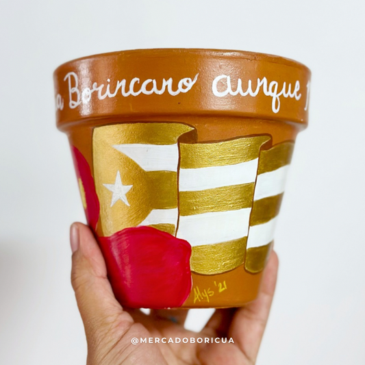 Hand Painted Pot | Maga Flower and Golden Flag