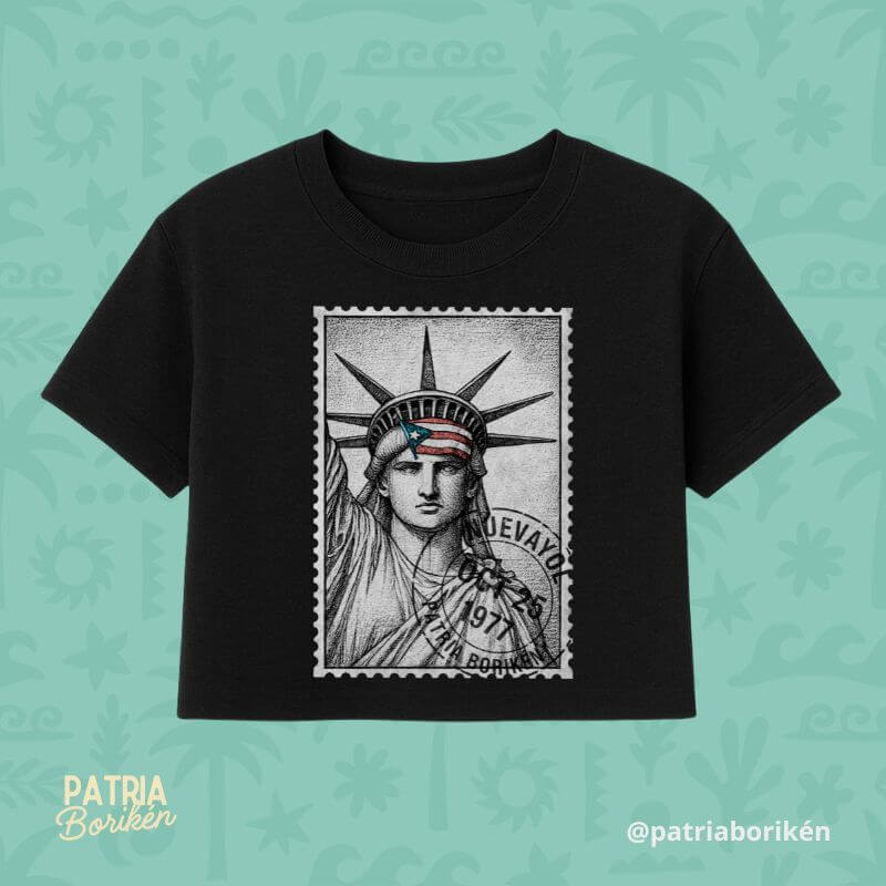 Black Puerto Rico T-shirt – Statue of Liberty with Puerto Rican Flag