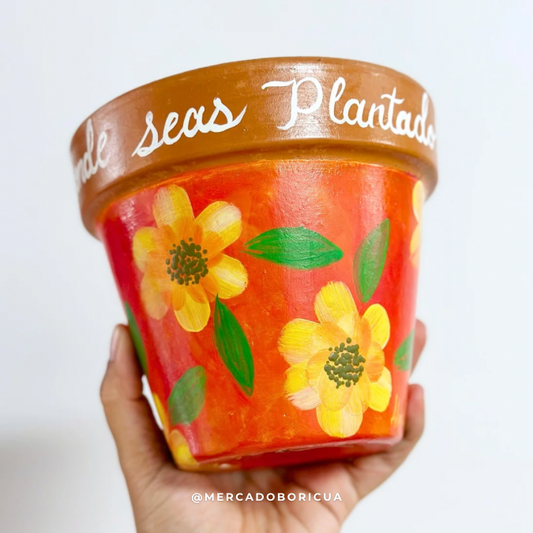 Hand-Painted Pot | Yellow Flowers