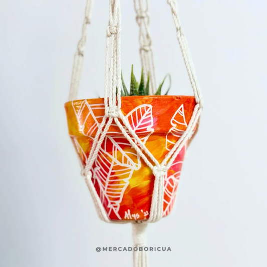 Painted Pot + Hanging Macramé | Leaves
