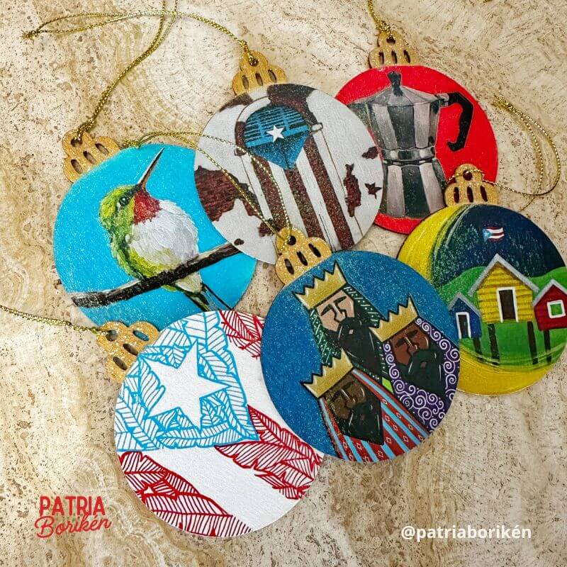 Adornos Navideños Estampas 6 Pack | Iconos Culturales PR | Set Decoración
