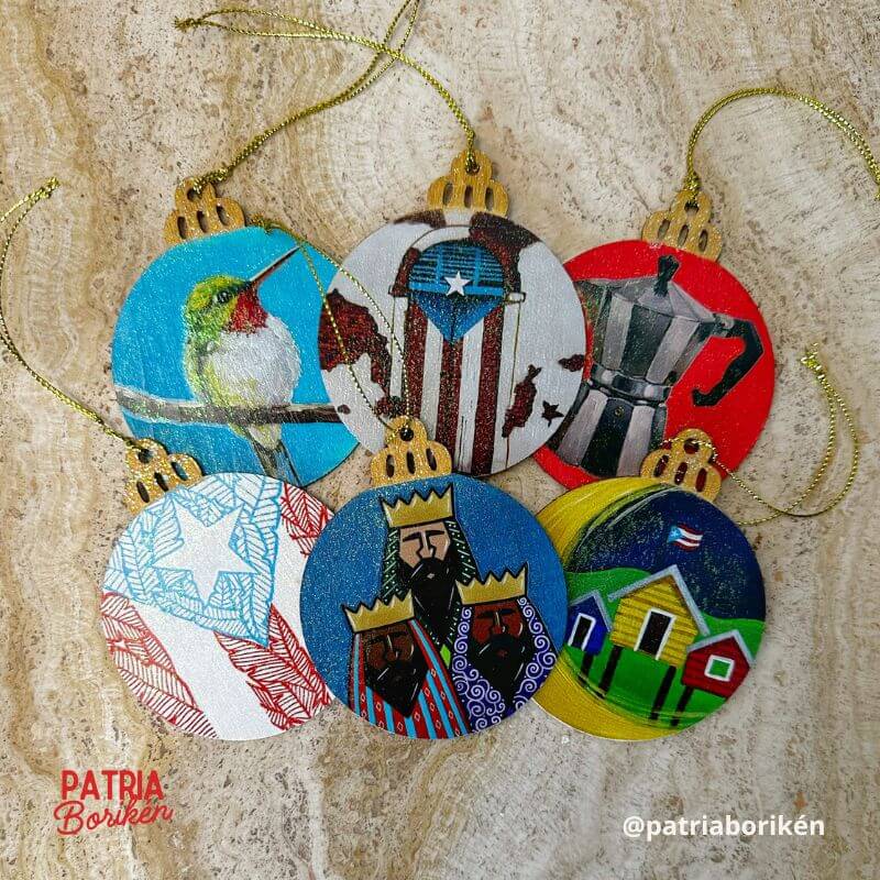 Adornos Navideños Estampas 6 Pack | Iconos Culturales PR | Set Decoración