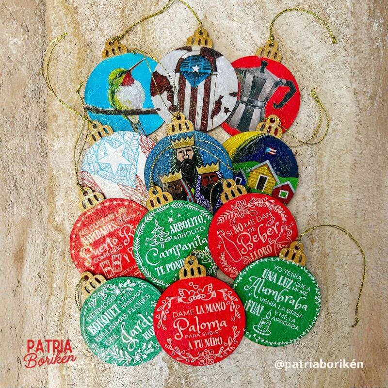 Adornos Navideños Boricuas 12 Pack | Colección Completa Parranda e Iconos PR