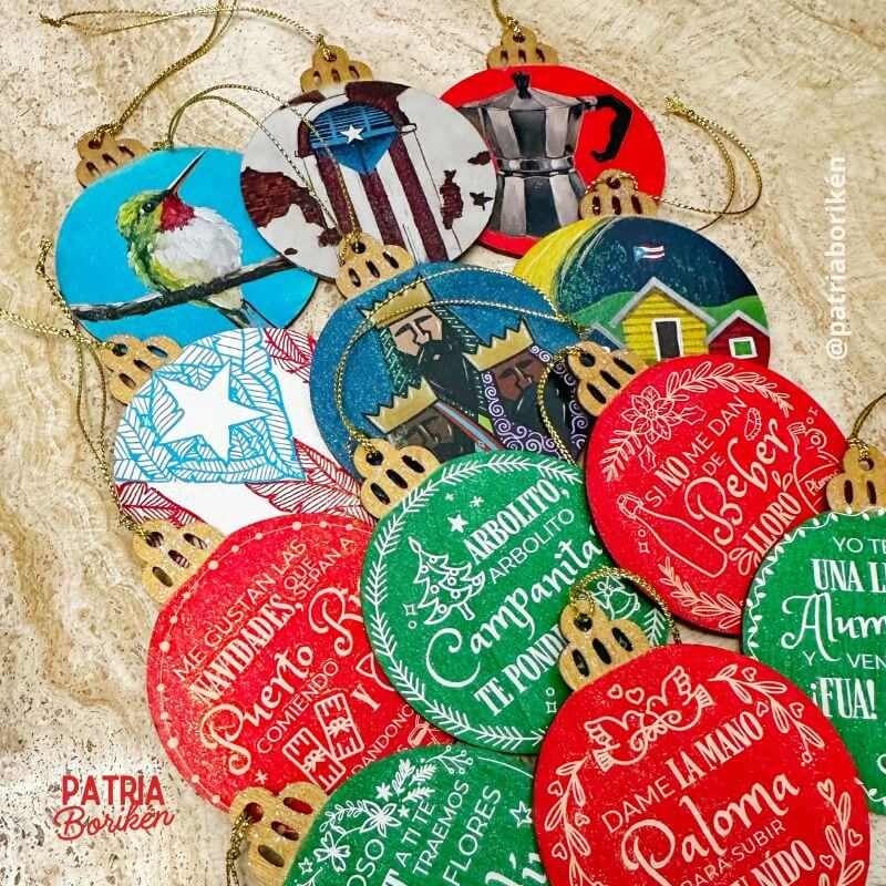 Adornos Navideños Boricuas 12 Pack | Colección Completa Parranda e Iconos PR