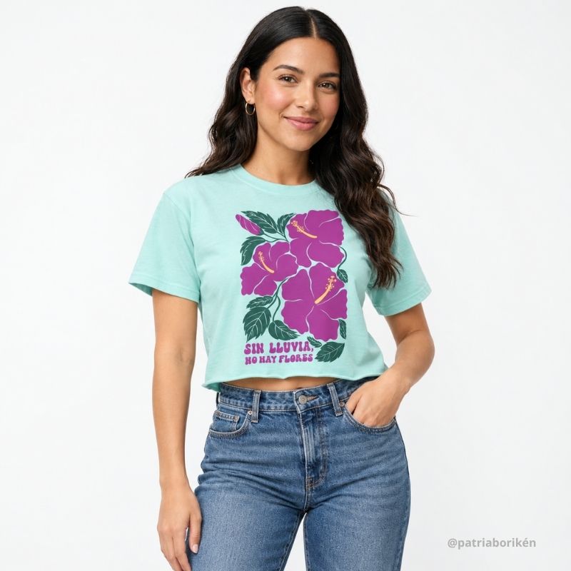 Boricua Poppy Crop Top "No Rain, No Flowers"