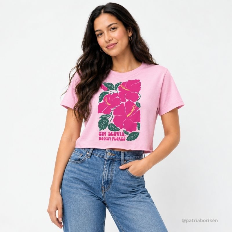 Boricua Poppy Crop Top "No Rain, No Flowers"