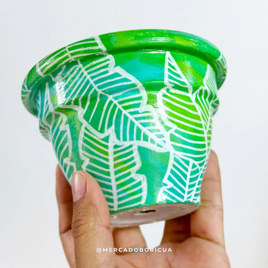 Painted Pot | Full Green Leaves