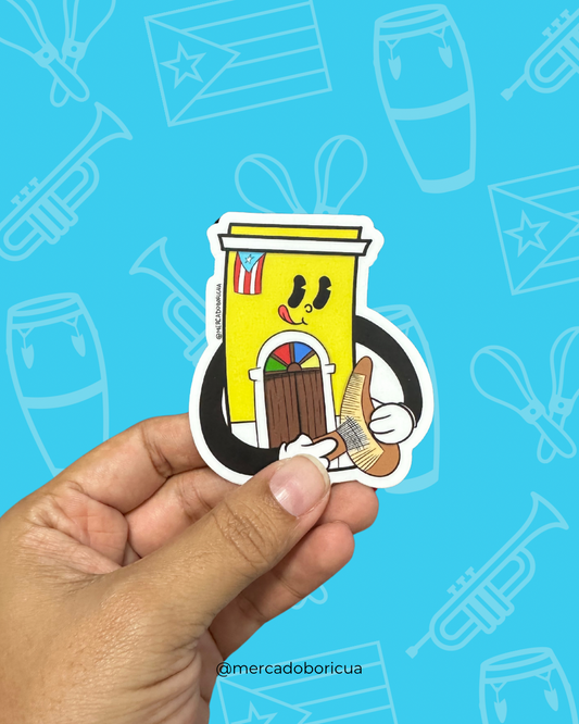 Sticker Casita Viejo San Juan | Güiro y Música Boricua | Vinil Premium