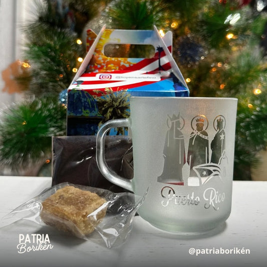 Taza de Cristal Artesanal Reyes Magos | Set de Regalo Navideño Boricua