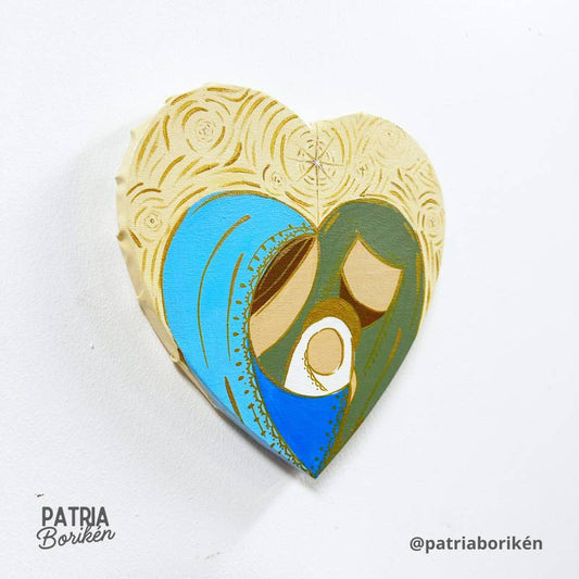 Canvas Corazón Pintado a Mano Nacimiento | Crema y Colores Tierra | Estilo Rústico