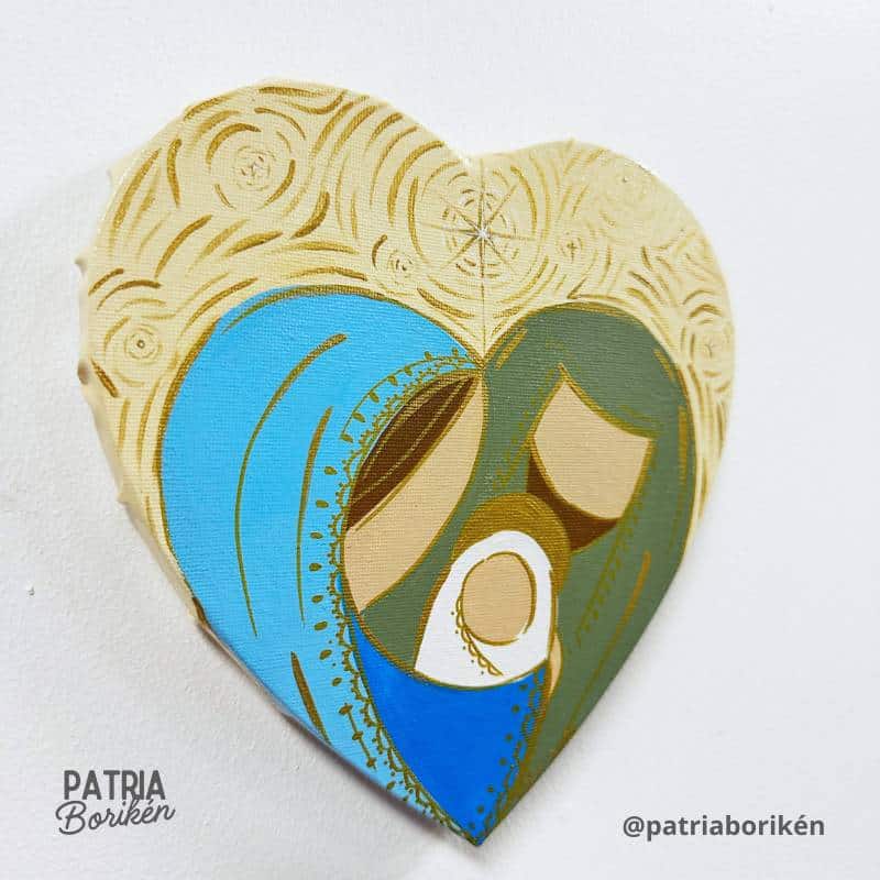 Canvas Corazón Pintado a Mano Nacimiento | Crema y Colores Tierra | Estilo Rústico