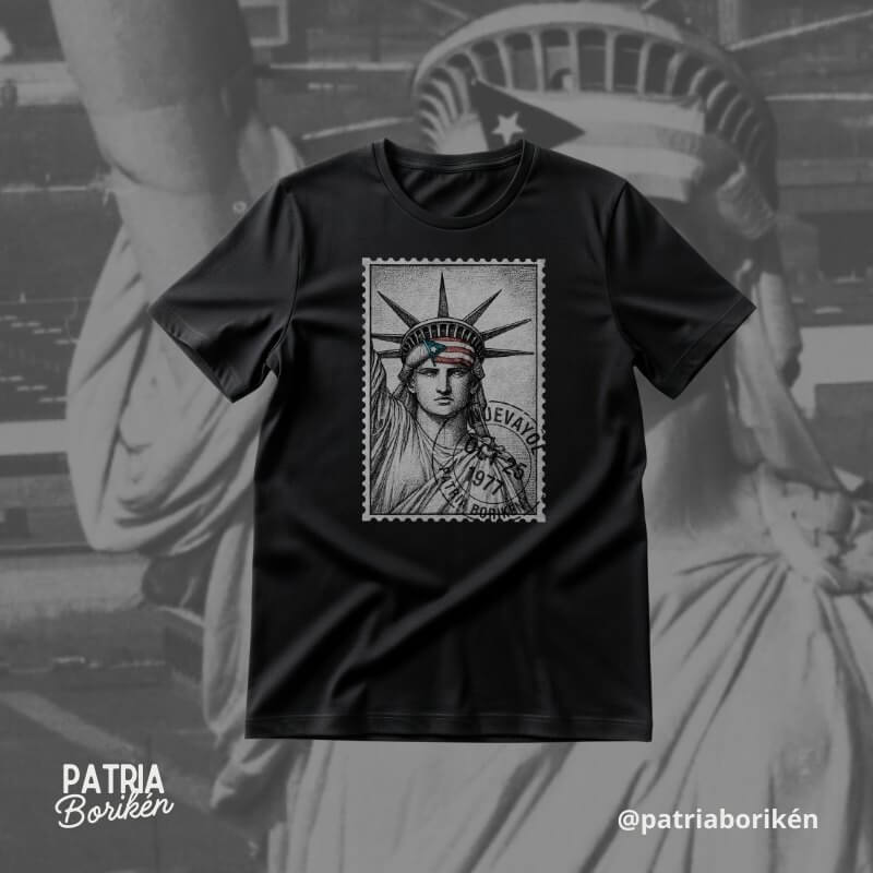 Black Puerto Rico T-shirt – Statue of Liberty with Puerto Rican Flag