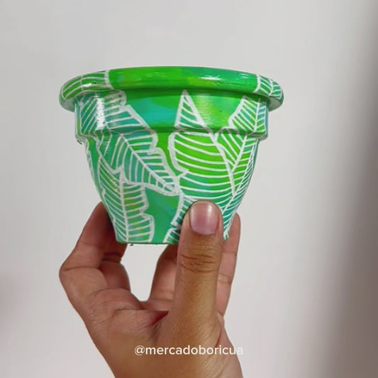 Painted Pot | Full Green Leaves
