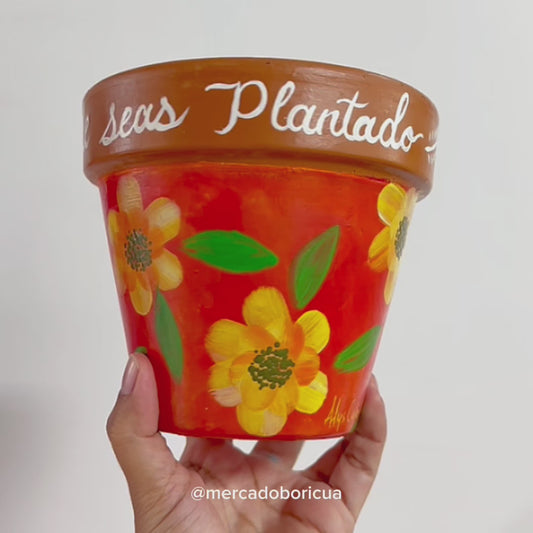 Hand-Painted Pot | Yellow Flowers