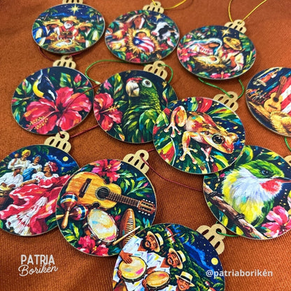 Adornos Navideños Boricuas 12 Pack | Estampas Tradicionales de Puerto Rico