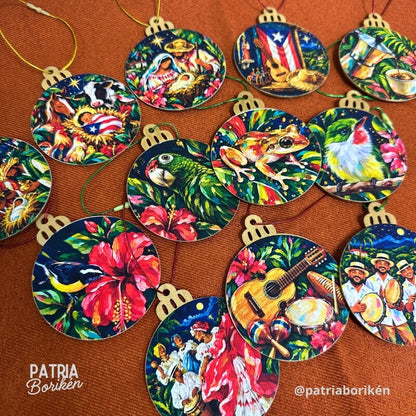 Adornos Navideños Boricuas 12 Pack | Estampas Tradicionales de Puerto Rico