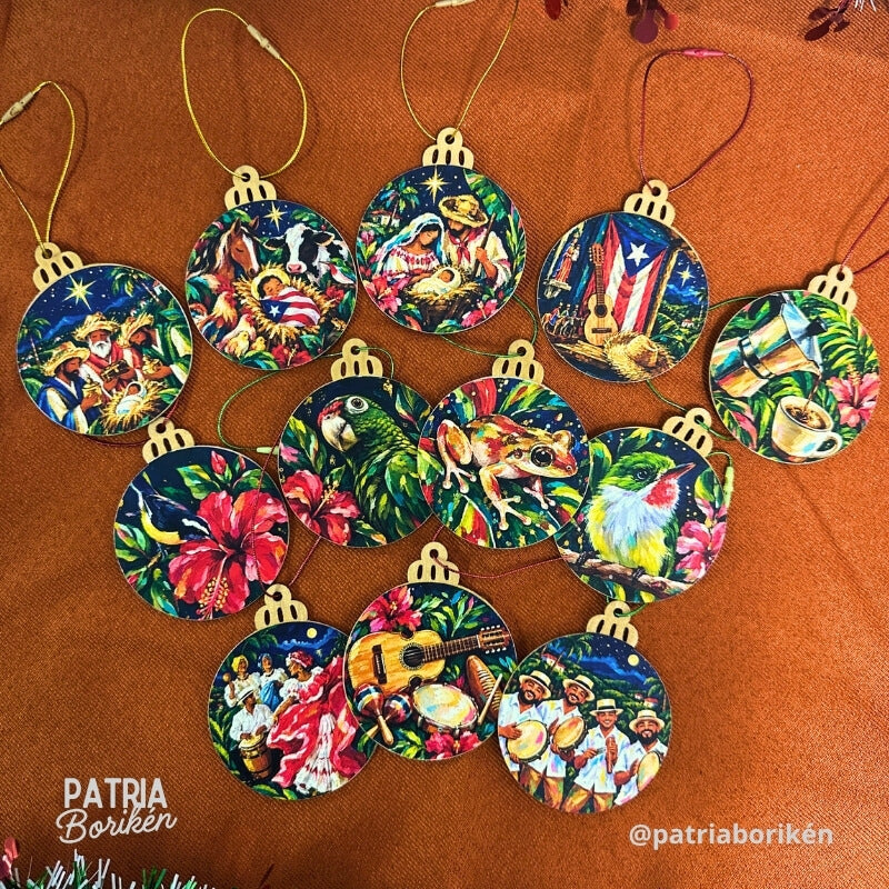 Adornos Navideños Boricuas 12 Pack | Estampas Tradicionales de Puerto Rico