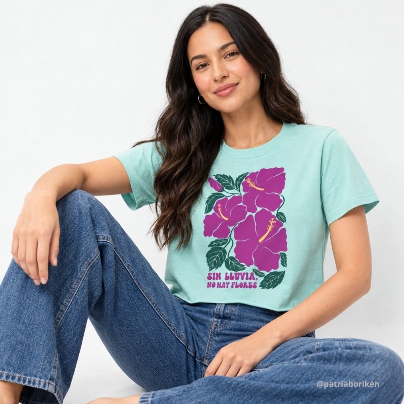 Boricua Poppy Crop Top "No Rain, No Flowers"