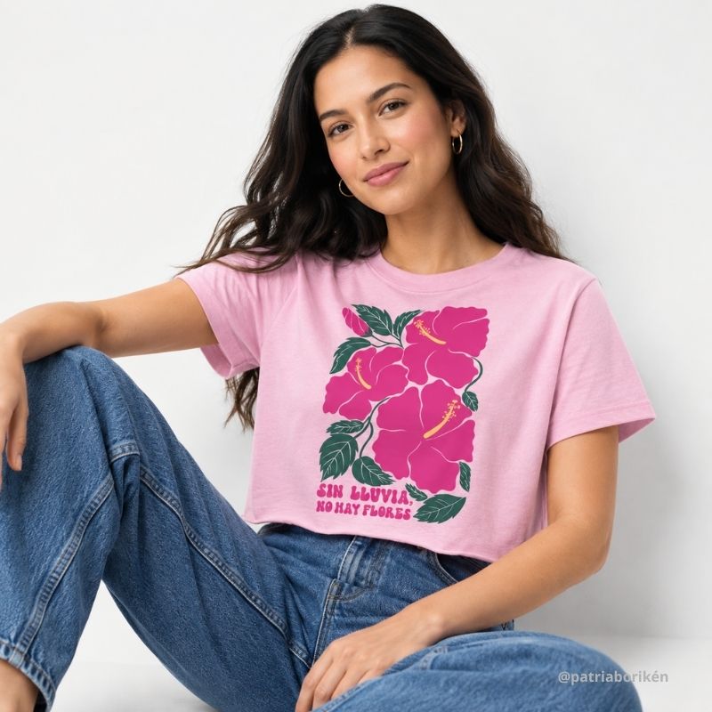 Boricua Poppy Crop Top "No Rain, No Flowers"