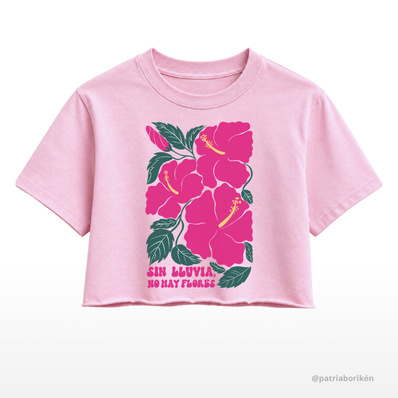 Boricua Poppy Crop Top "No Rain, No Flowers"