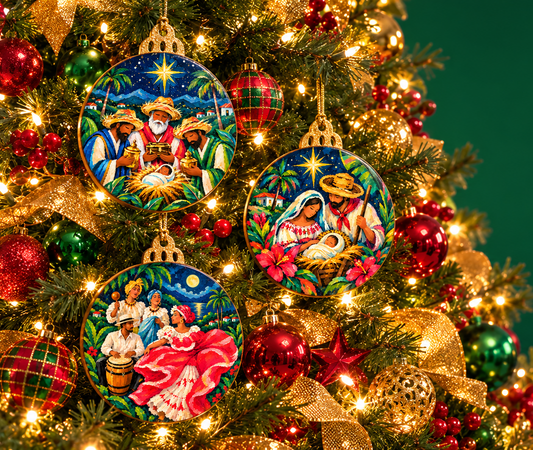 Adornos Navideños Boricuas 12 Pack | Estampas Tradicionales de Puerto Rico
