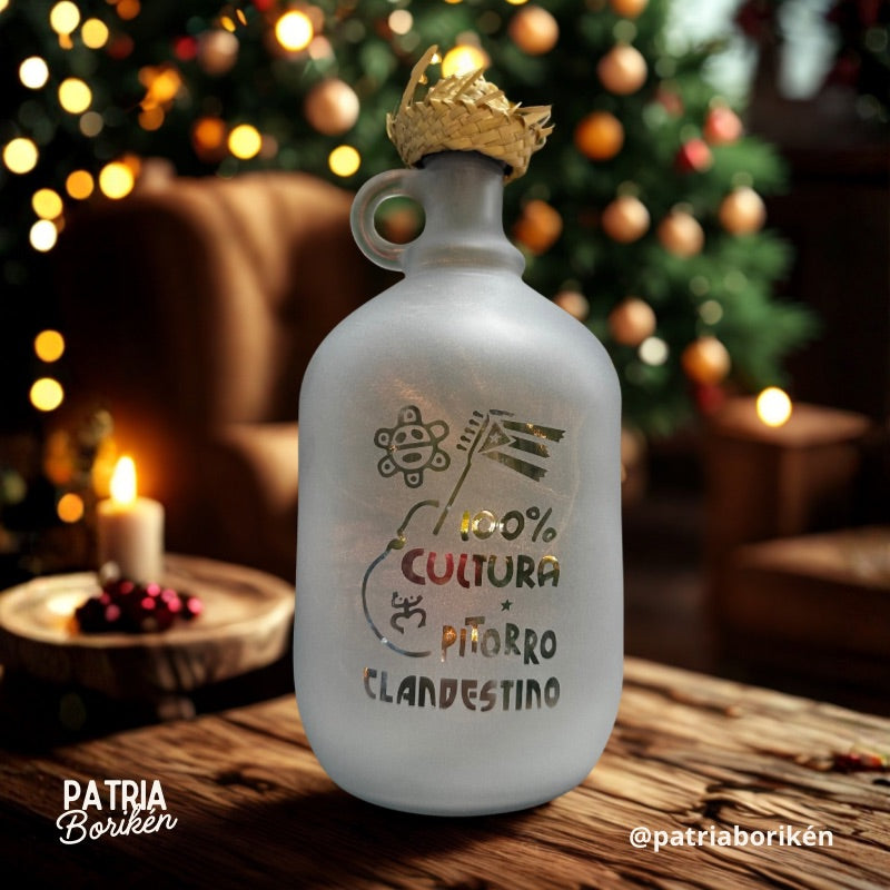 Botella Licorera de Cristal para Pitorro y Coquito | Diseño 100% Boricua
