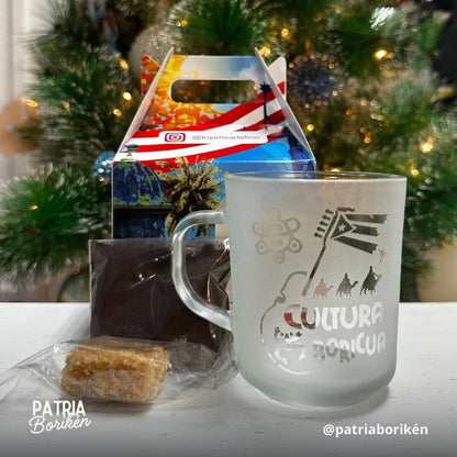 Taza de Cristal Cultura Boricua | Set Regalo con Iconos de PR y Café