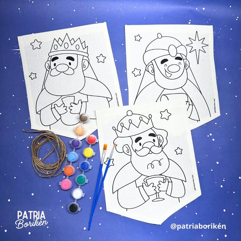 Kit DIY Banderines Reyes Magos | Manualidad en Canvas y Serigrafía Boricua