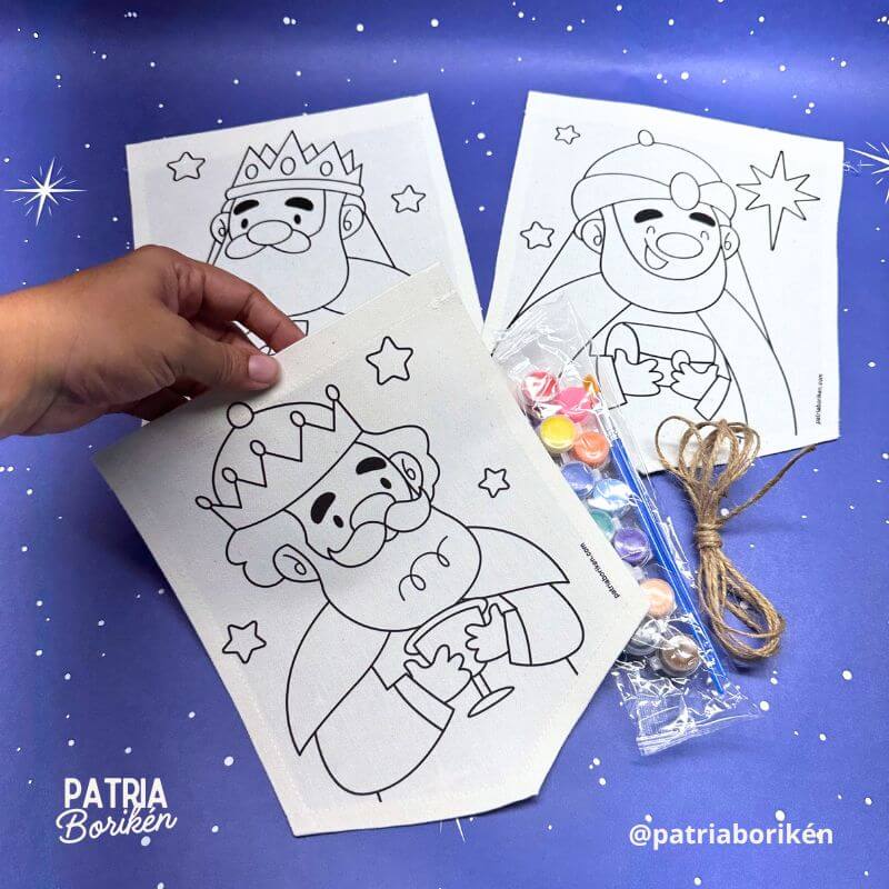 Kit DIY Banderines Reyes Magos | Manualidad en Canvas y Serigrafía Boricua