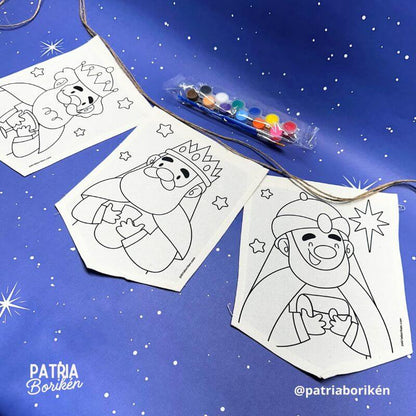 Kit DIY Banderines Reyes Magos | Manualidad en Canvas y Serigrafía Boricua
