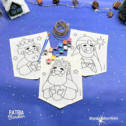 Kit DIY Banderines Reyes Magos | Manualidad en Canvas y Serigrafía Boricua