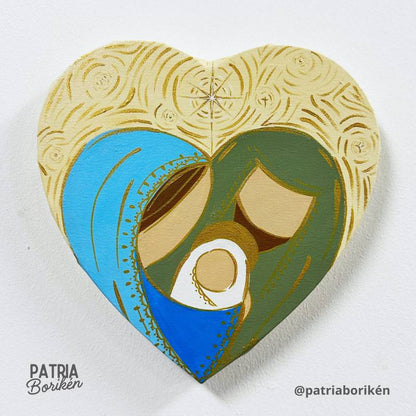 Canvas Corazón Pintado a Mano Nacimiento | Crema y Colores Tierra | Estilo Rústico