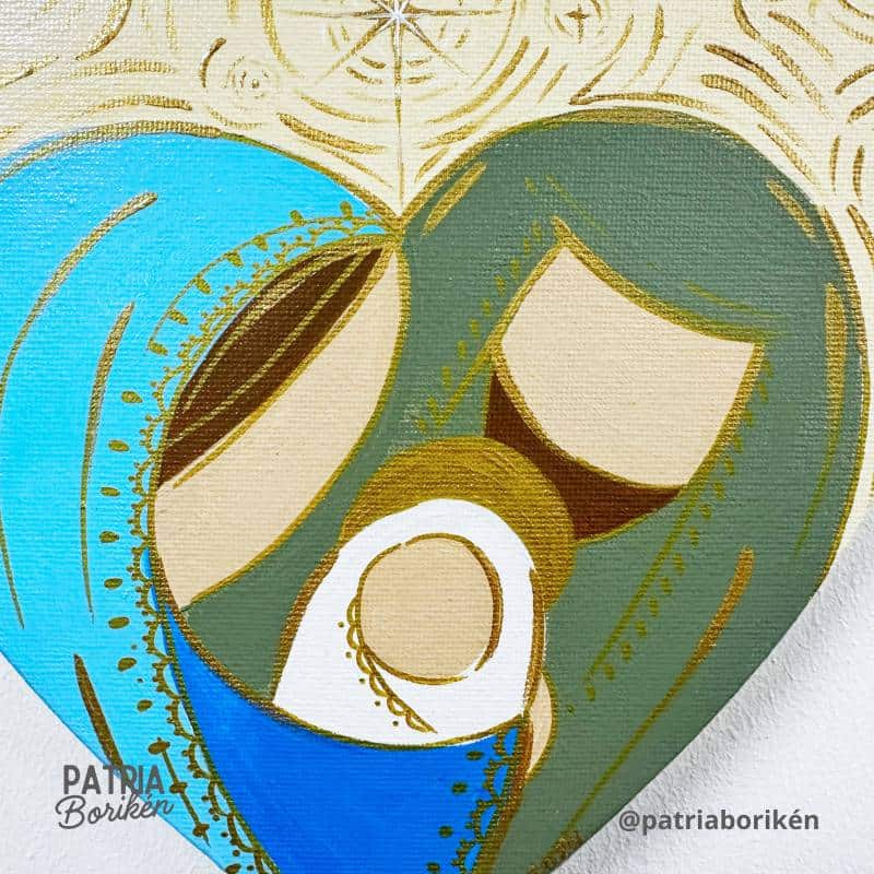 Canvas Corazón Pintado a Mano Nacimiento | Crema y Colores Tierra | Estilo Rústico