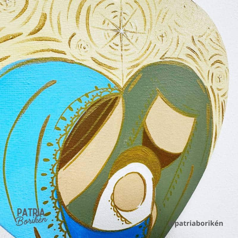 Canvas Corazón Pintado a Mano Nacimiento | Crema y Colores Tierra | Estilo Rústico