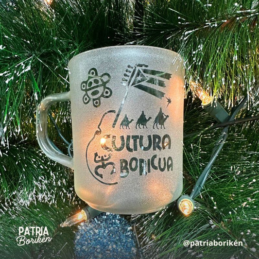 Taza de Cristal Cultura Boricua | Set Regalo con Iconos de PR y Café