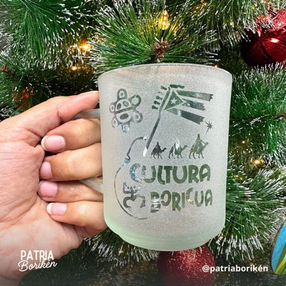 Taza de Cristal Cultura Boricua | Set Regalo con Iconos de PR y Café