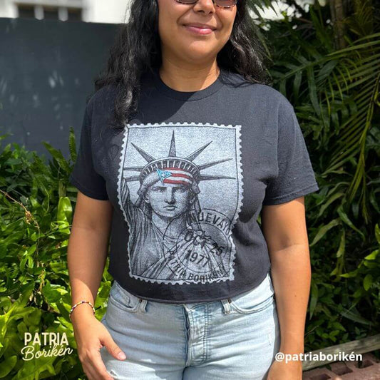 Black Puerto Rico T-shirt – Statue of Liberty with Puerto Rican Flag